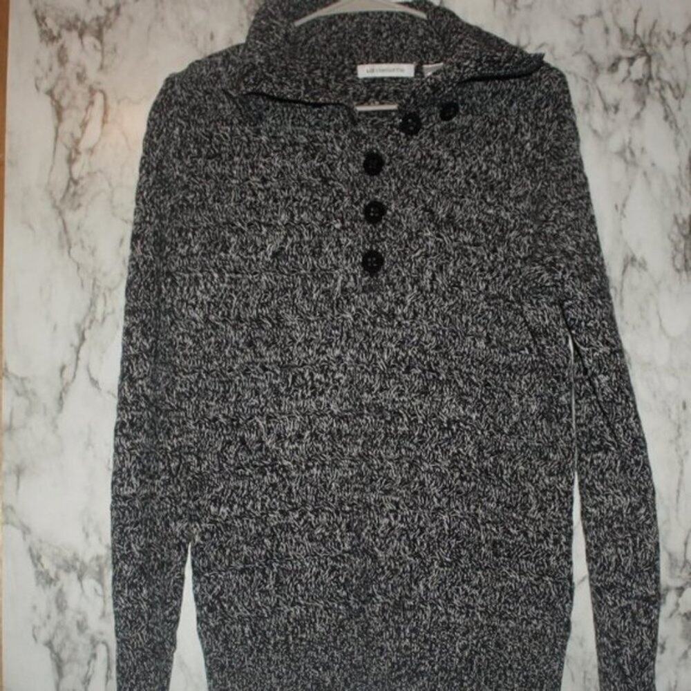 Liz Claiborne Black & Grayβ Sweater Medium Loose Knit Popover